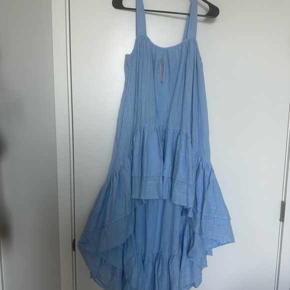 LORNA LUXE BLUE 'PADIERNA' GRADUATED HEM TRAPEZE DRESS - High Low Dress - Picture 4 of 13